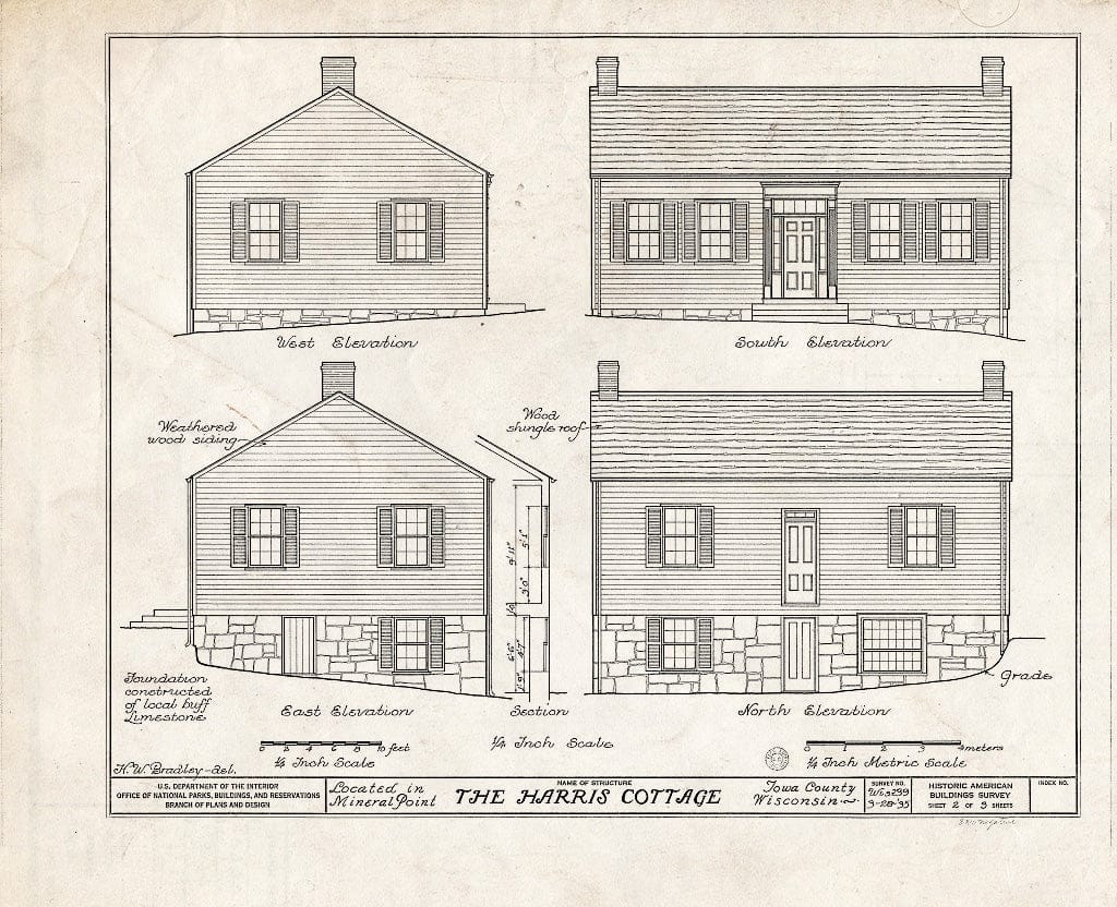 Blueprint HABS WIS,25-MINPO,4- (Sheet 2 of 3) - Harris Cottage, 425 Church Street, Mineral Point, Iowa County, WI