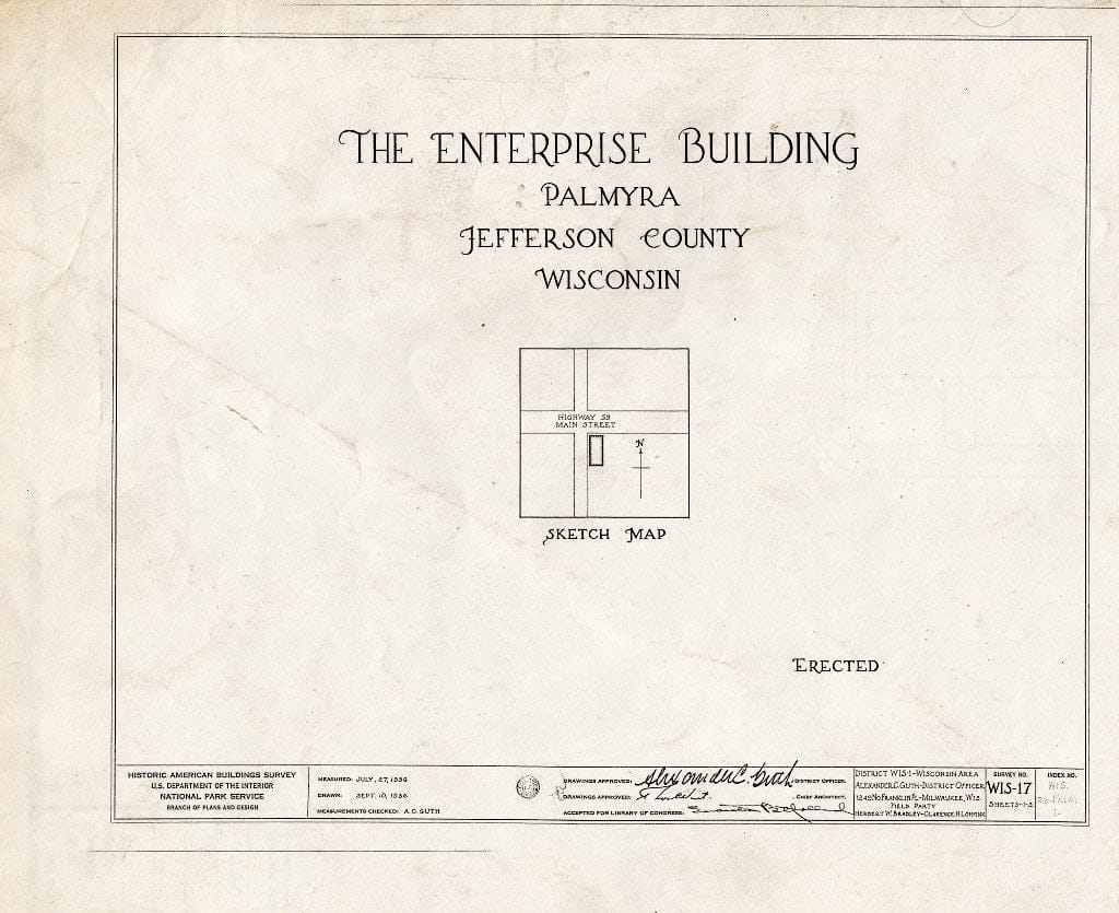 Blueprint HABS WIS,28-Palm,1- (Sheet 0 of 2) - The Enterprise Building, Main Street, Palmyra, Jefferson County, WI