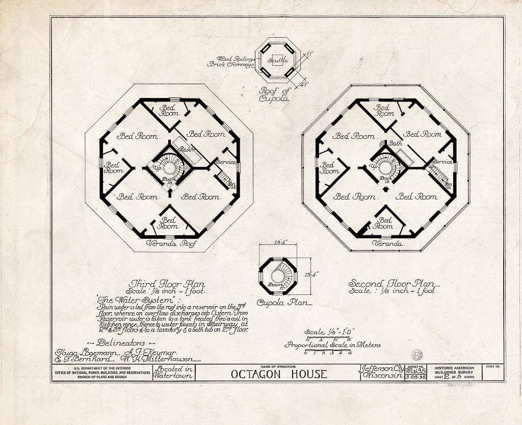 Blueprint HABS WIS,28-WATO,1- (Sheet 2 of 5) - Octagon House, Watertown, Jefferson County, WI