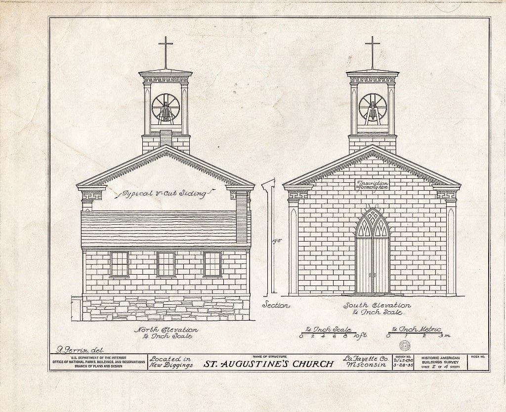 Blueprint HABS WIS,33-NEDIG,1- (Sheet 2 of 4) - St. Augustine's Church, New Diggings, Lafayette County, WI