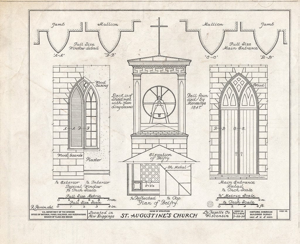 Blueprint HABS WIS,33-NEDIG,1- (Sheet 4 of 4) - St. Augustine's Church, New Diggings, Lafayette County, WI