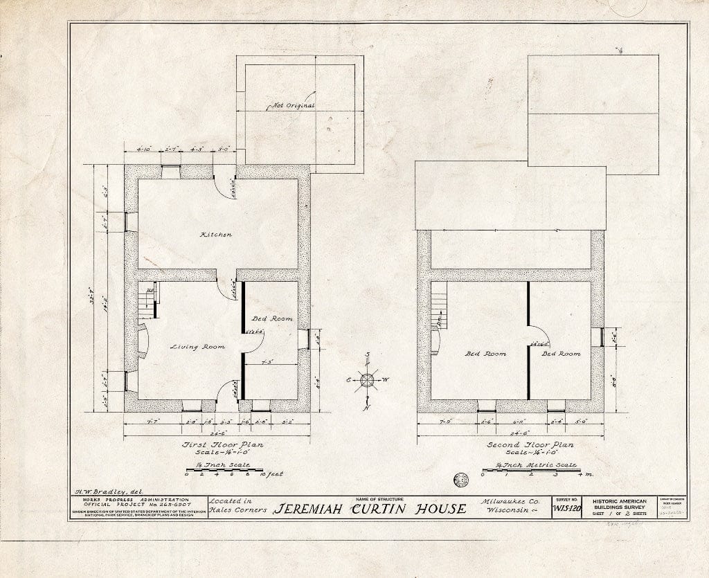 Blueprint HABS WIS,40-HALCO,1- (Sheet 1 of 2) - Jeremiah Curtin House, Grange Road, Hales Corners, Milwaukee County, WI