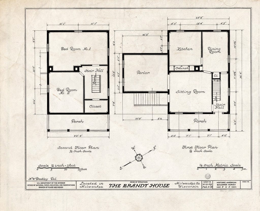 Blueprint HABS WIS,40-MILWA,4- (Sheet 2 of 4) - Brandt House, 1205 North Eighth Street, Milwaukee, Milwaukee County, WI