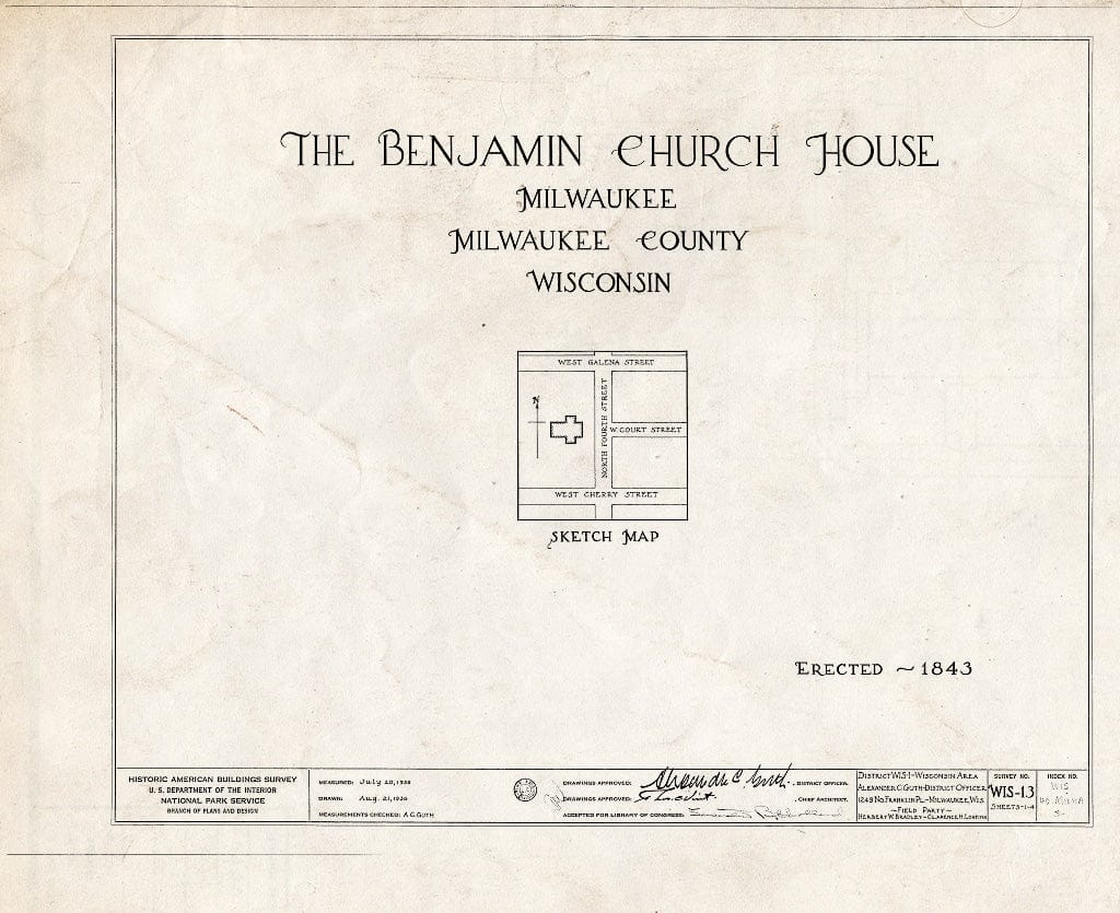 Blueprint HABS WIS,40-MILWA,3- (Sheet 0 of 4) - Benjamin Church House, 1533 North Fourth Street, Milwaukee, Milwaukee County, WI