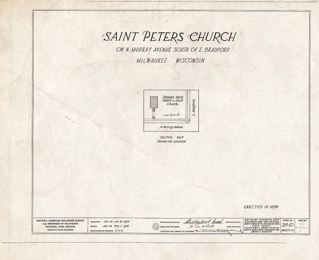 Blueprint HABS WIS,40-MILWA,2- (Sheet 0 of 4) - St. Peter's Church, 2469 North Murray Avenue, Milwaukee, Milwaukee County, WI