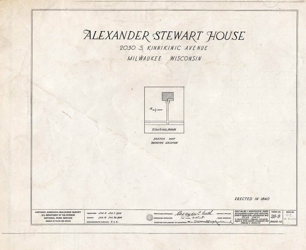 Blueprint HABS WIS,40-MILWA,1- (Sheet 0 of 5) - Alexander Stewart House, 2030 South Kinnickinnic Street, Milwaukee, Milwaukee County, WI
