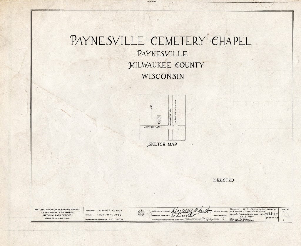 Blueprint HABS WIS,40-PAYNV,1- (Sheet 0 of 2) - Paynesville Cemetery Chapel, Rock Creek Vicinity, Oak Creek, Milwaukee County, WI