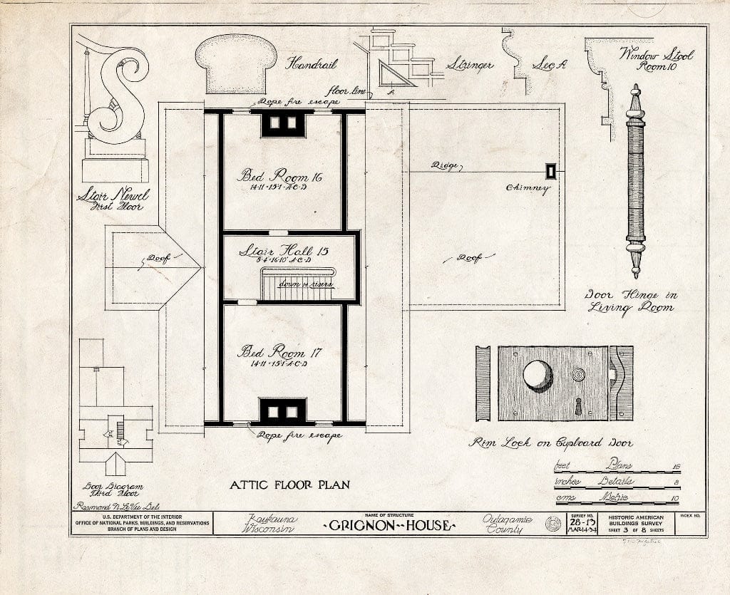 Blueprint HABS WIS,44-KAUK,1- (Sheet 3 of 8) - Grignon House, Augustin Road, Kaukauna, Outagamie County, WI