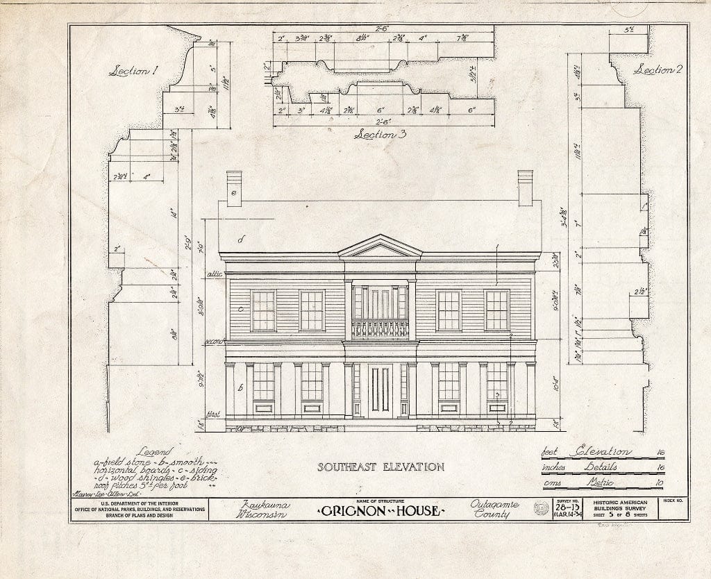 Blueprint HABS WIS,44-KAUK,1- (Sheet 5 of 8) - Grignon House, Augustin Road, Kaukauna, Outagamie County, WI