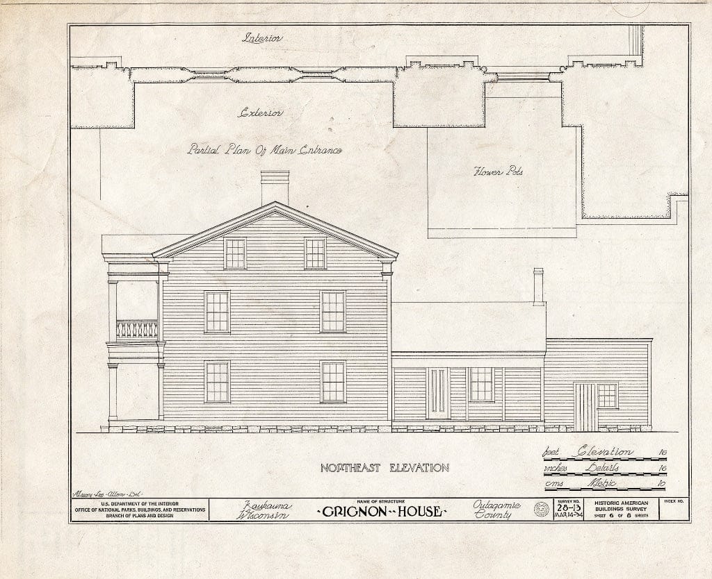 Blueprint HABS WIS,44-KAUK,1- (Sheet 6 of 8) - Grignon House, Augustin Road, Kaukauna, Outagamie County, WI