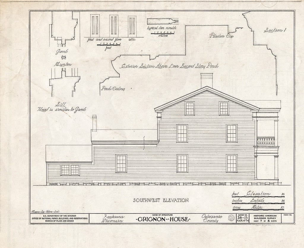 Blueprint HABS WIS,44-KAUK,1- (Sheet 7 of 8) - Grignon House, Augustin Road, Kaukauna, Outagamie County, WI