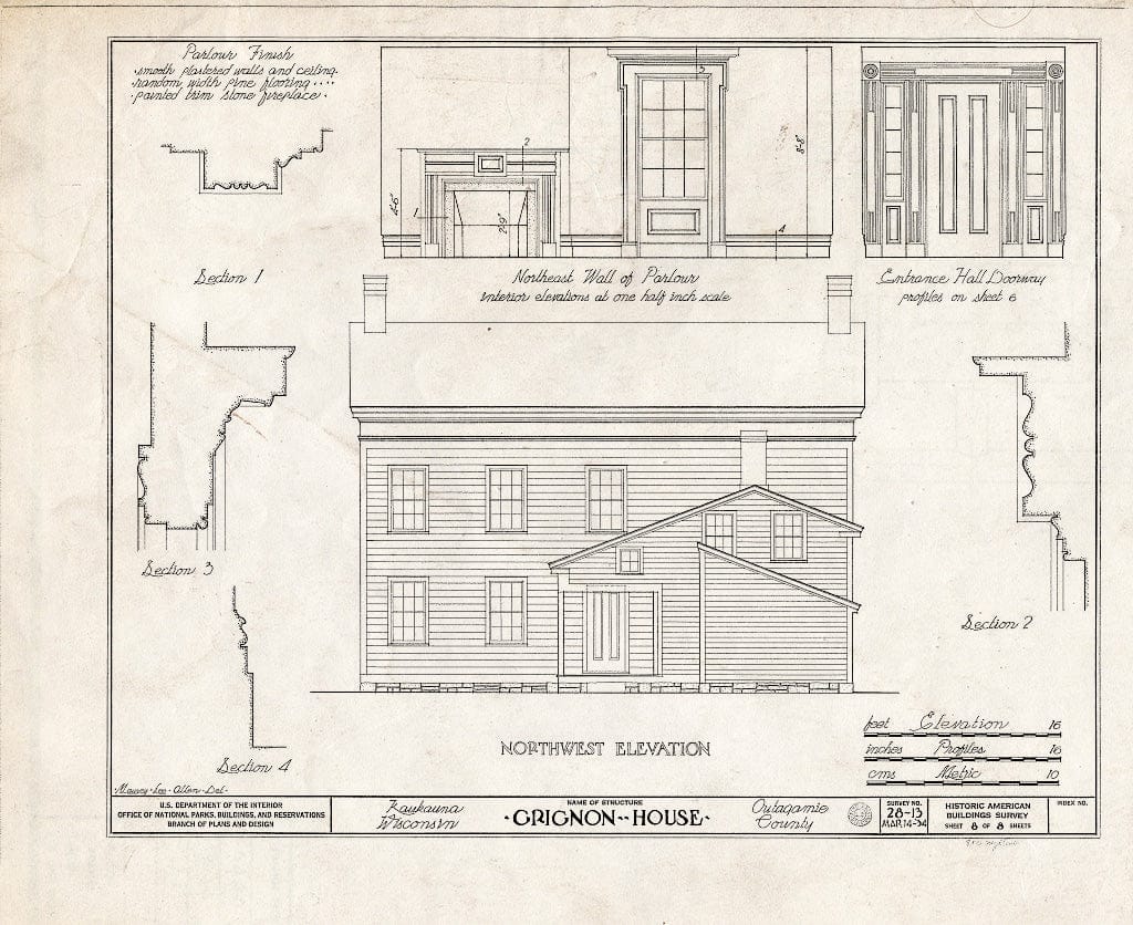 Blueprint HABS WIS,44-KAUK,1- (Sheet 8 of 8) - Grignon House, Augustin Road, Kaukauna, Outagamie County, WI