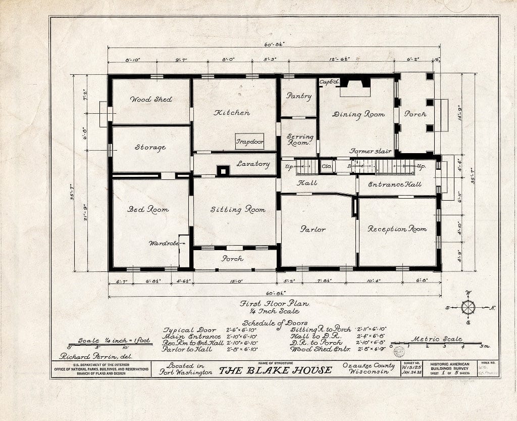 Blueprint HABS WIS,45-POWASH,1- (Sheet 1 of 5) - Blake House, 511 Grand Avenue, Port Washington, Ozaukee County, WI
