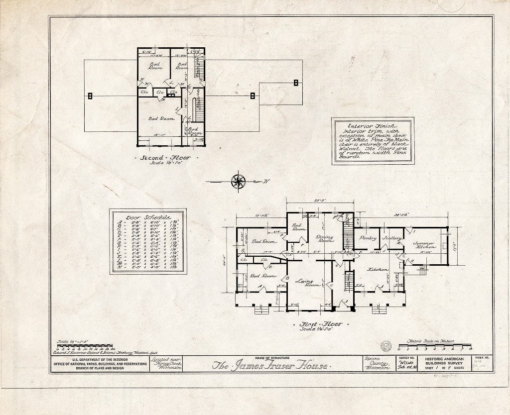 Blueprint HABS WIS,51-,1- (Sheet 1 of 7) - James Frazer House, Honey Creek, Walworth County, WI