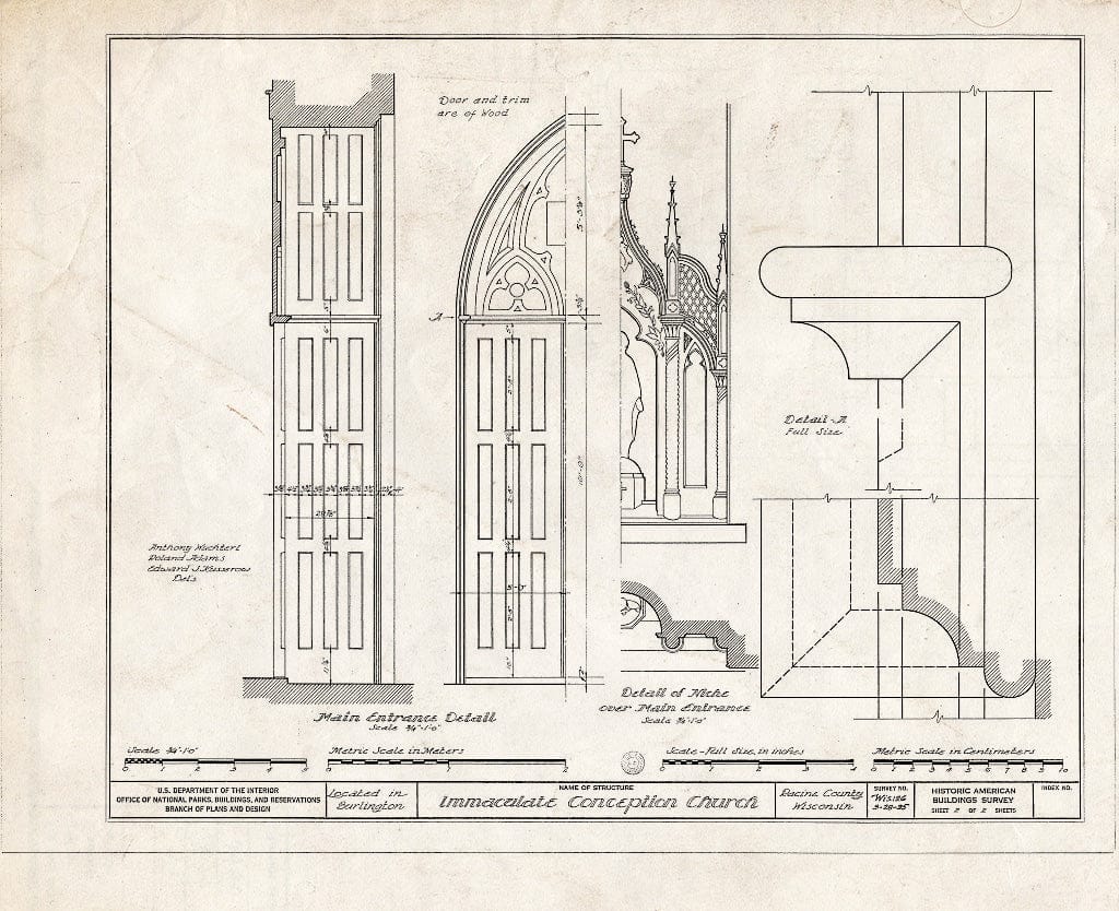 Blueprint HABS WIS,51-BURL,1- (Sheet 2 of 2) - Immaculate Conception Church, Burlington, Racine County, WI