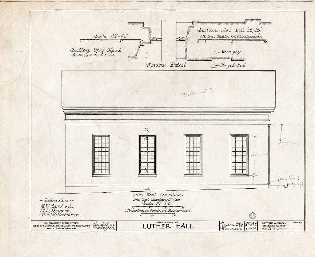 Blueprint HABS WIS,51-BURL,2- (Sheet 3 of 6) - Luther Hall, Jefferson & Dyer Streets, Burlington, Racine County, WI
