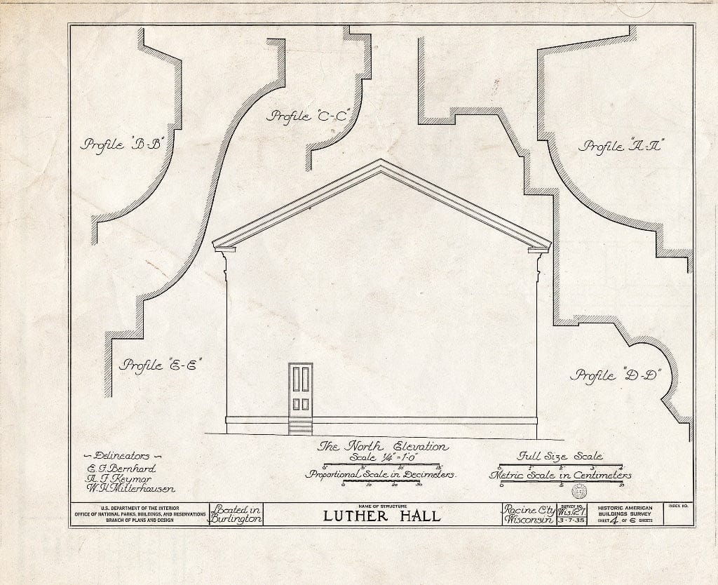 Blueprint HABS WIS,51-BURL,2- (Sheet 4 of 6) - Luther Hall, Jefferson & Dyer Streets, Burlington, Racine County, WI