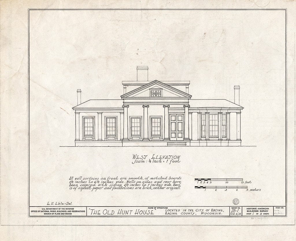 Blueprint HABS WIS,51-RACI,1- (Sheet 1 of 5) - Hunt House, 1247 Main Street, Racine, Racine County, WI
