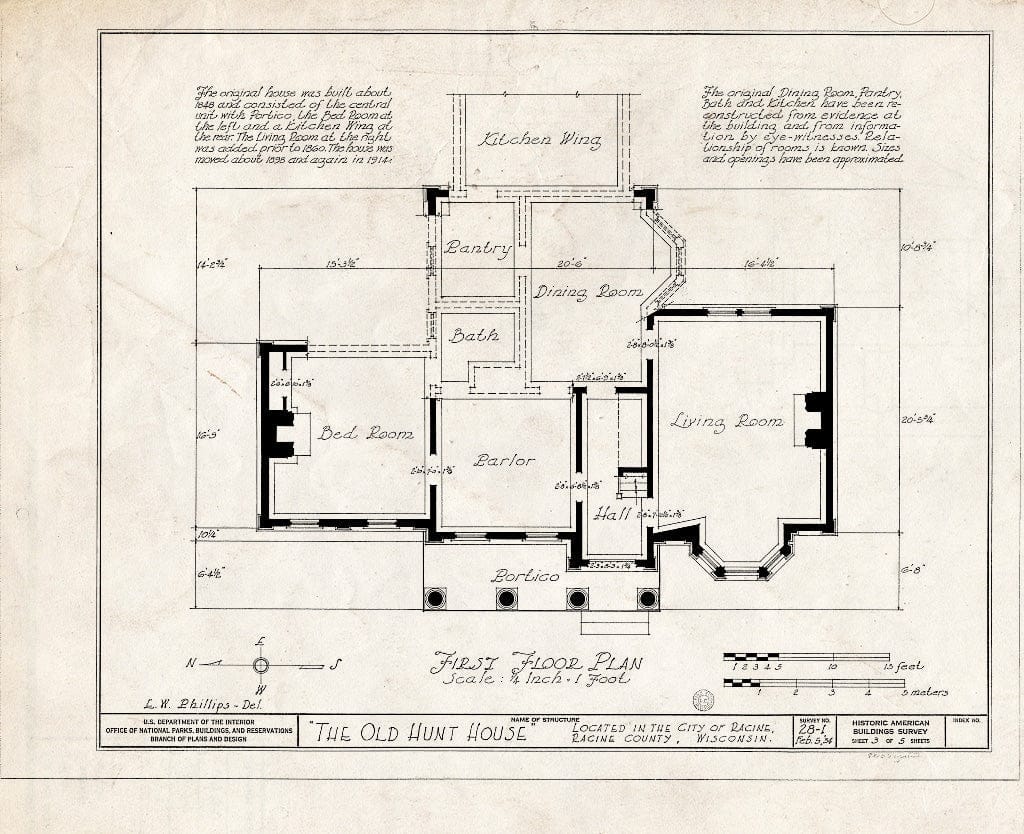 Blueprint HABS WIS,51-RACI,1- (Sheet 3 of 5) - Hunt House, 1247 Main Street, Racine, Racine County, WI