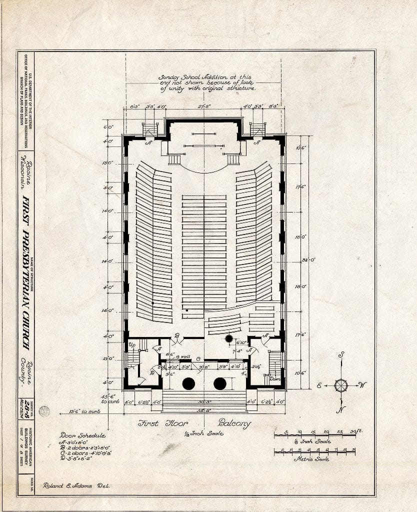 Blueprint HABS WIS,51-RACI,2- (Sheet 1 of 8) - First Presbyterian Church, Seventh Street & College Avenue, Racine, Racine County, WI