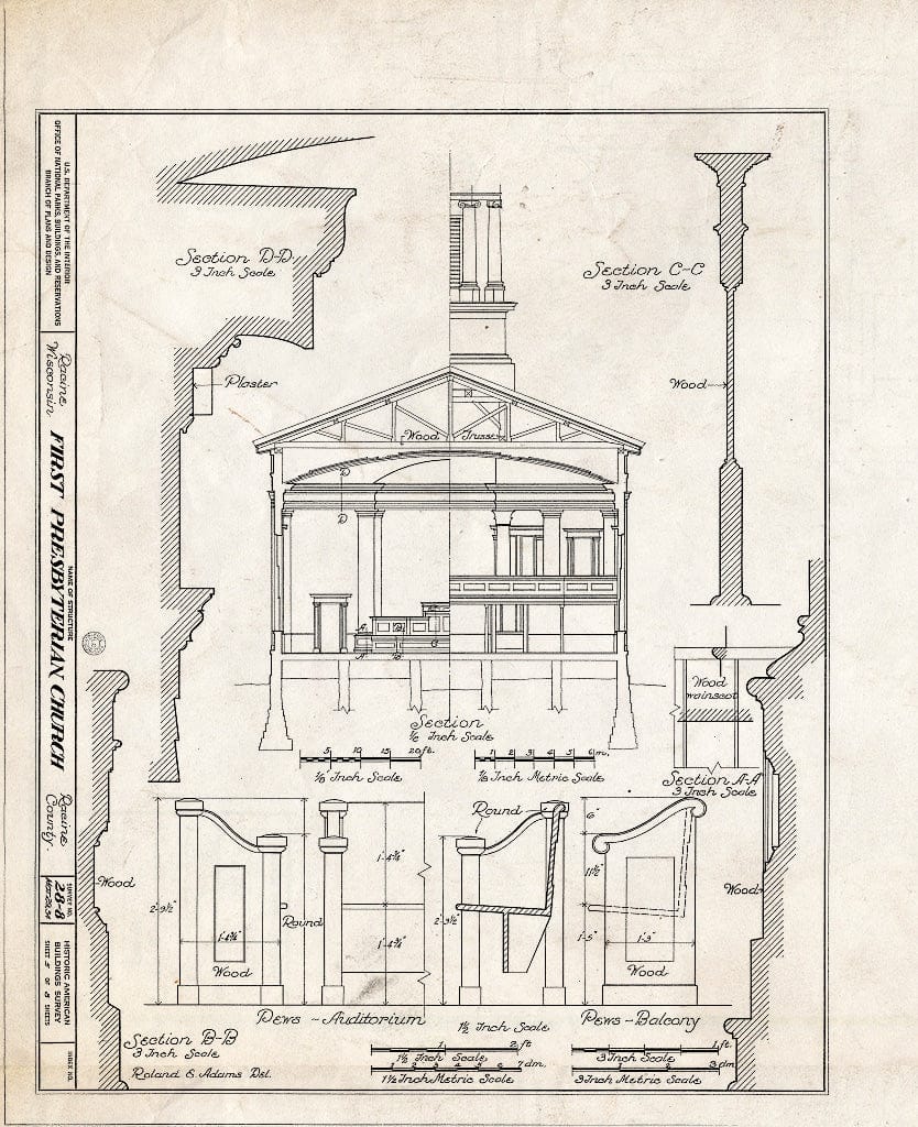 Blueprint HABS WIS,51-RACI,2- (Sheet 5 of 8) - First Presbyterian Church, Seventh Street & College Avenue, Racine, Racine County, WI