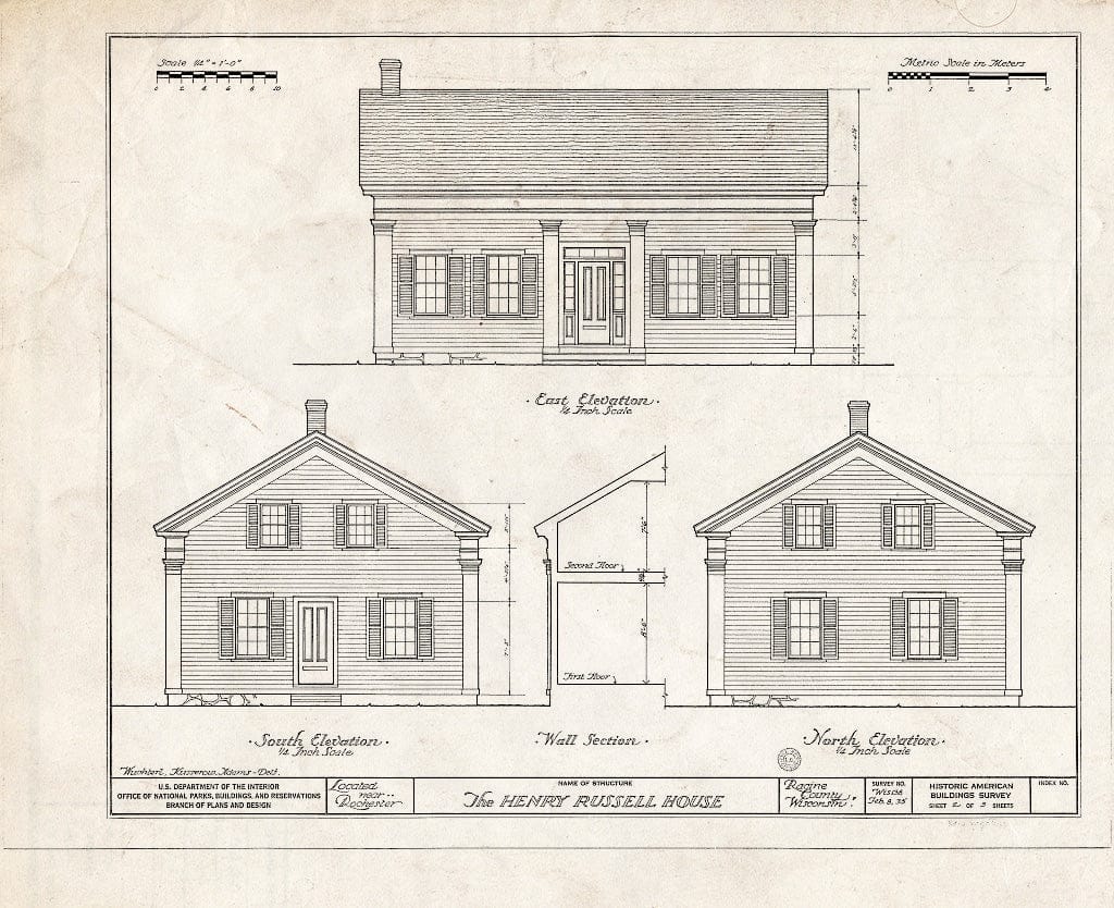 Blueprint HABS WIS,51-Roch.V,1- (Sheet 2 of 3) - Henry Russell House, Old Hoyt Road, Rochester, Racine County, WI