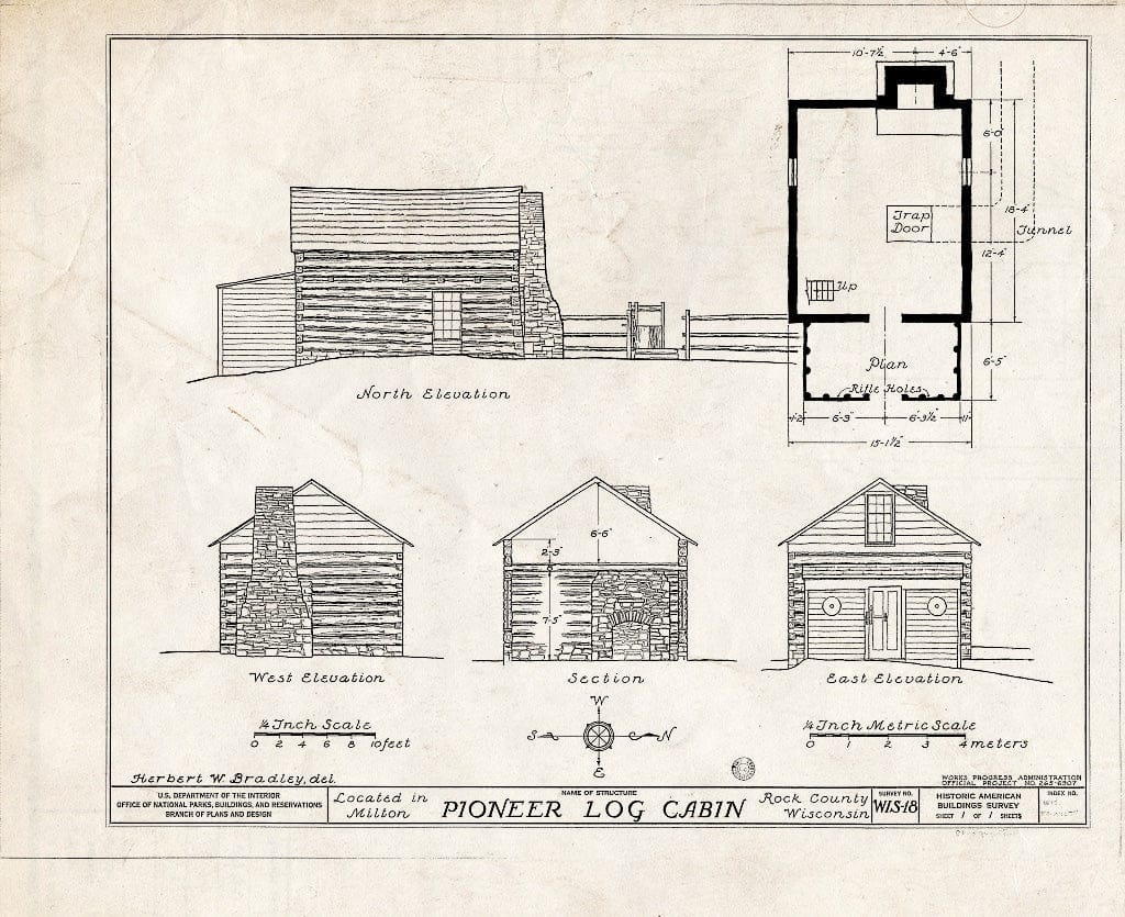 Blueprint HABS WIS,53-Milt,1- (Sheet 1 of 1) - Pioneer Log Cabin, Public Square Vicinity, Milton, Rock County, WI