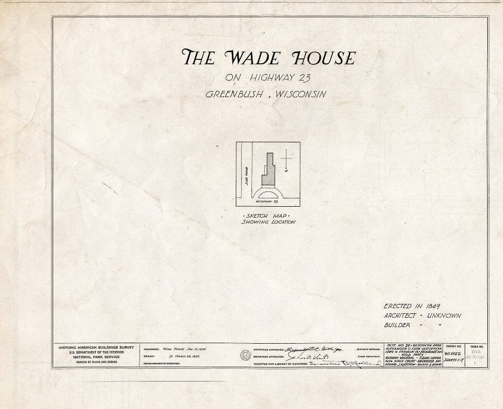 Blueprint HABS WIS,59-GREBU,1- (Sheet 0 of 7) - Wade House, Greenbush, Sheboygan County, WI