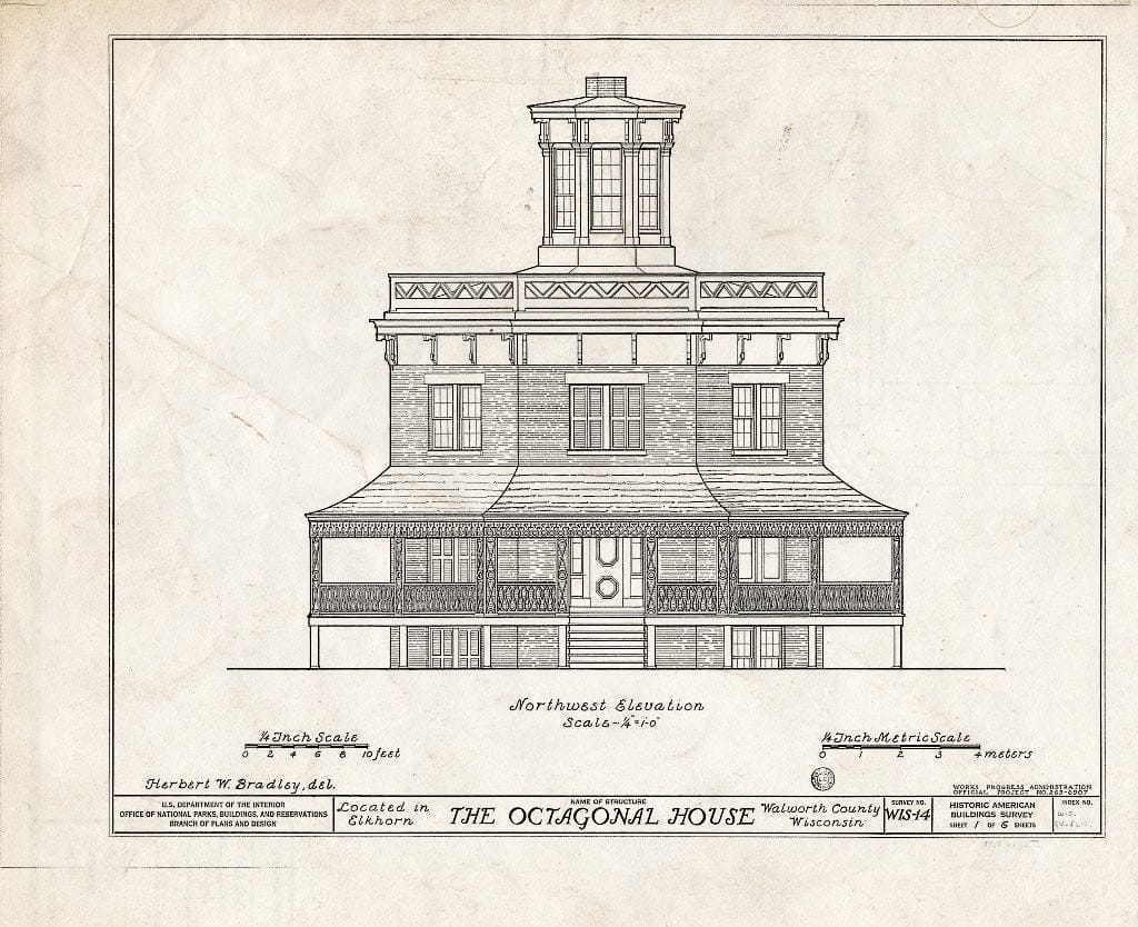 Blueprint HABS WIS,64-ELK,1- (Sheet 1 of 6) - Octagonal House, East South Street, Elkhorn, Walworth County, WI
