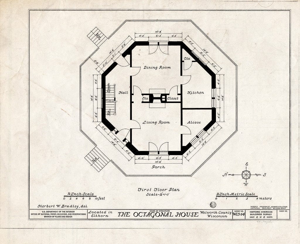 Blueprint HABS WIS,64-ELK,1- (Sheet 2 of 6) - Octagonal House, East South Street, Elkhorn, Walworth County, WI