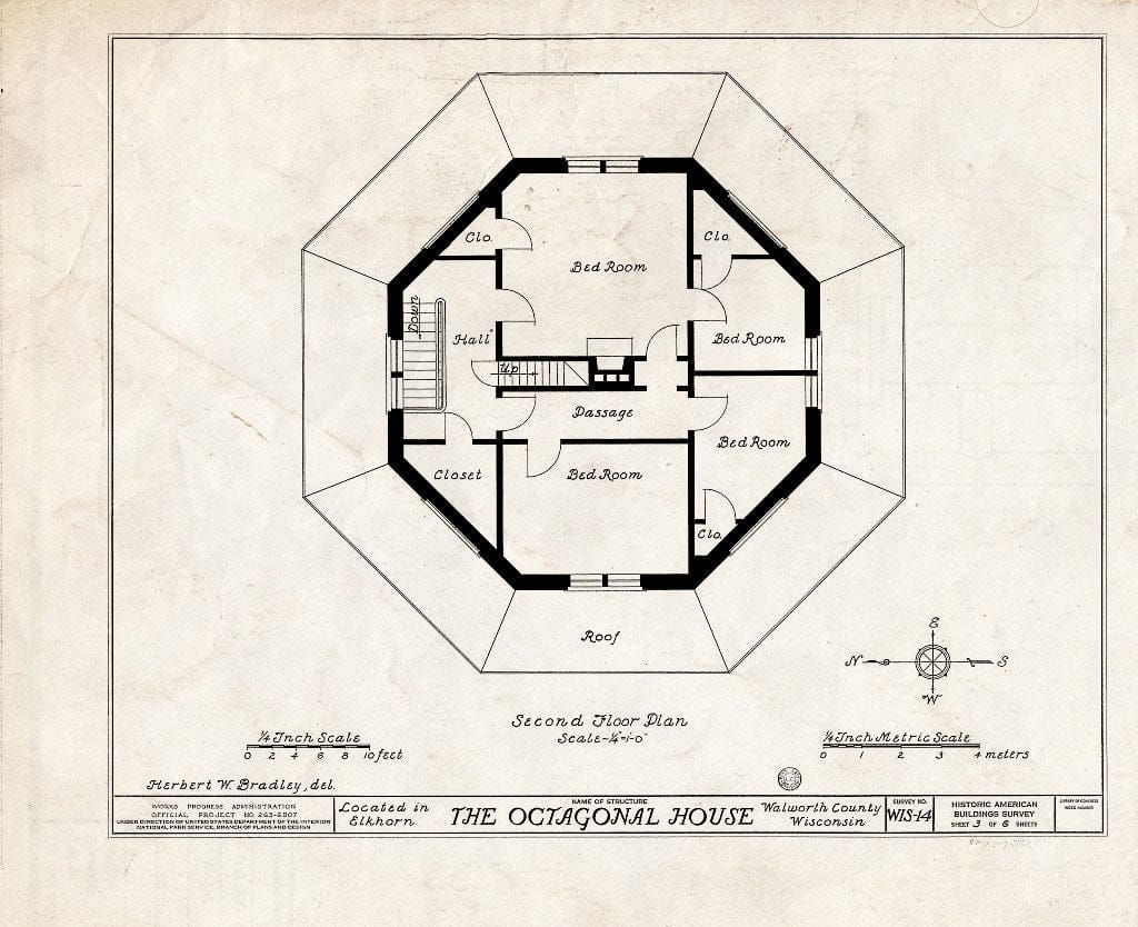 Blueprint HABS WIS,64-ELK,1- (Sheet 3 of 6) - Octagonal House, East South Street, Elkhorn, Walworth County, WI