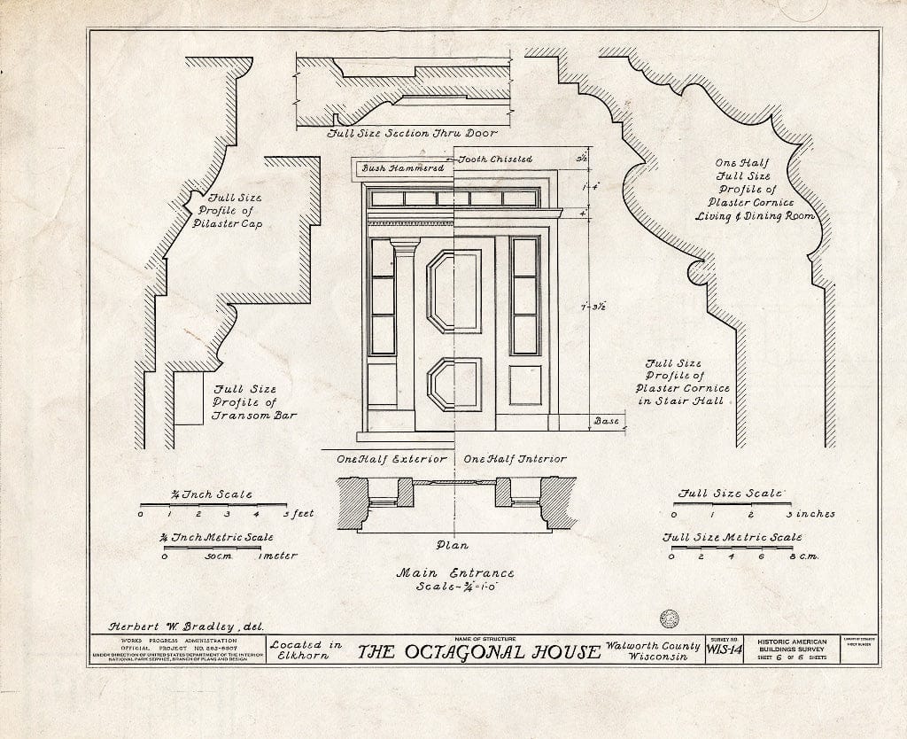Blueprint HABS WIS,64-ELK,1- (Sheet 6 of 6) - Octagonal House, East South Street, Elkhorn, Walworth County, WI