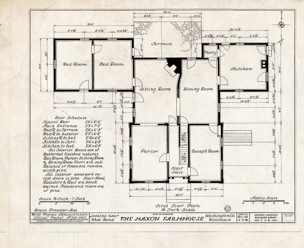 Blueprint HABS WIS,66-BENW.V,1- (Sheet 1 of 6) - Maxon Farmhouse, West Bend, Washington County, WI