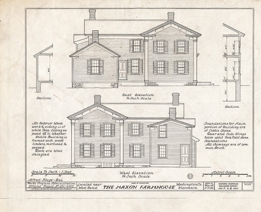 Blueprint HABS WIS,66-BENW.V,1- (Sheet 4 of 6) - Maxon Farmhouse, West Bend, Washington County, WI