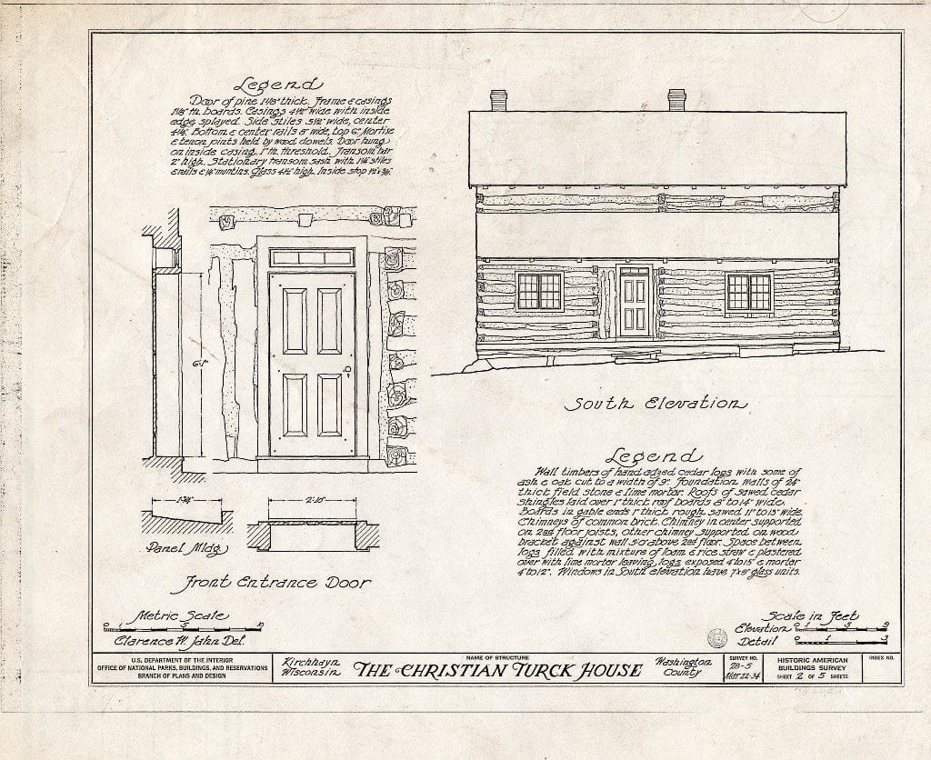 Blueprint HABS WIS,66-KIRHA.V,1- (Sheet 2 of 5) - Christian Turck House, Kirchhayn, Washington County, WI