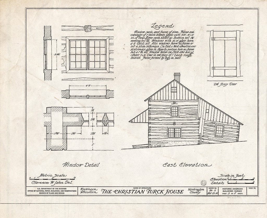 Blueprint HABS WIS,66-KIRHA.V,1- (Sheet 3 of 5) - Christian Turck House, Kirchhayn, Washington County, WI