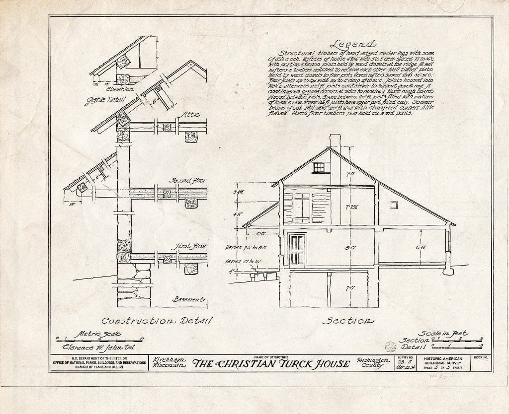 Blueprint HABS WIS,66-KIRHA.V,1- (Sheet 5 of 5) - Christian Turck House, Kirchhayn, Washington County, WI