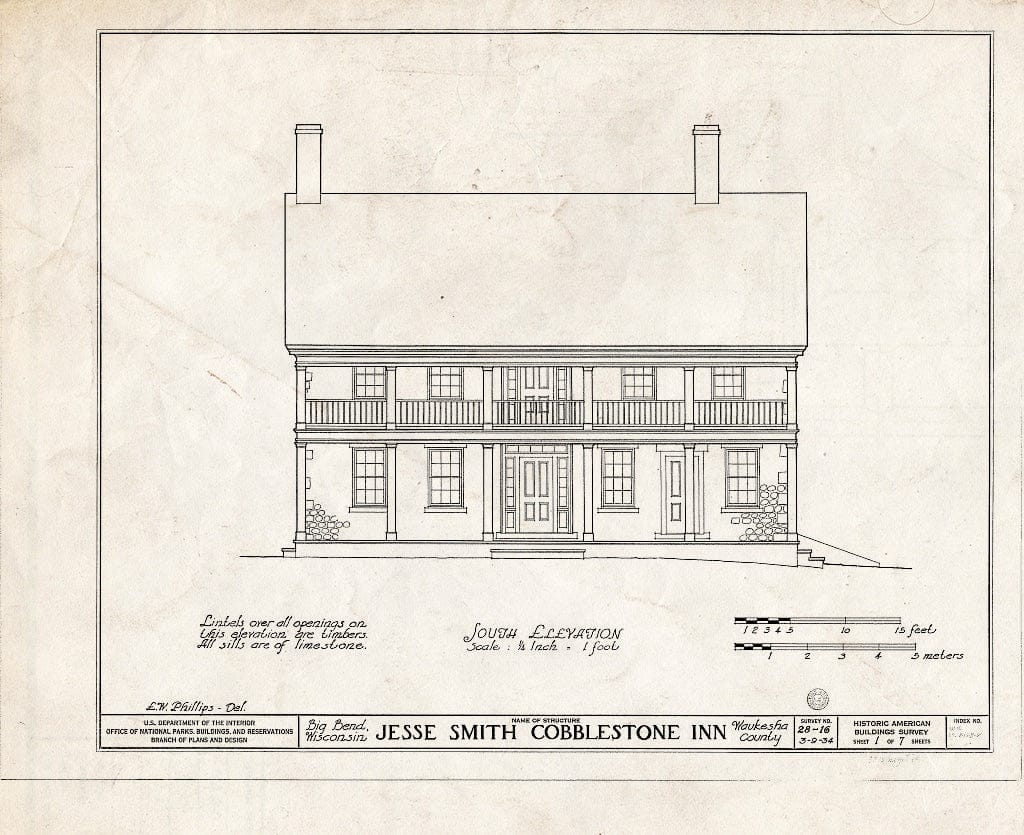 Blueprint HABS WIS,67-BIGB.V,1- (Sheet 1 of 7) - Jesse Smith Cobblestone Inn, Big Bend, Waukesha County, WI