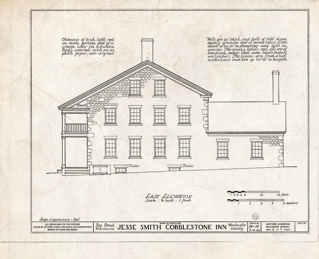 Blueprint HABS WIS,67-BIGB.V,1- (Sheet 2 of 7) - Jesse Smith Cobblestone Inn, Big Bend, Waukesha County, WI