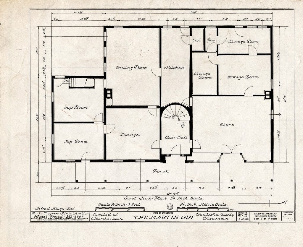 Blueprint HABS WIS,67-CHAM,1- (Sheet 1 of 9) - Martin Inn, Big Bend, Waukesha County, WI