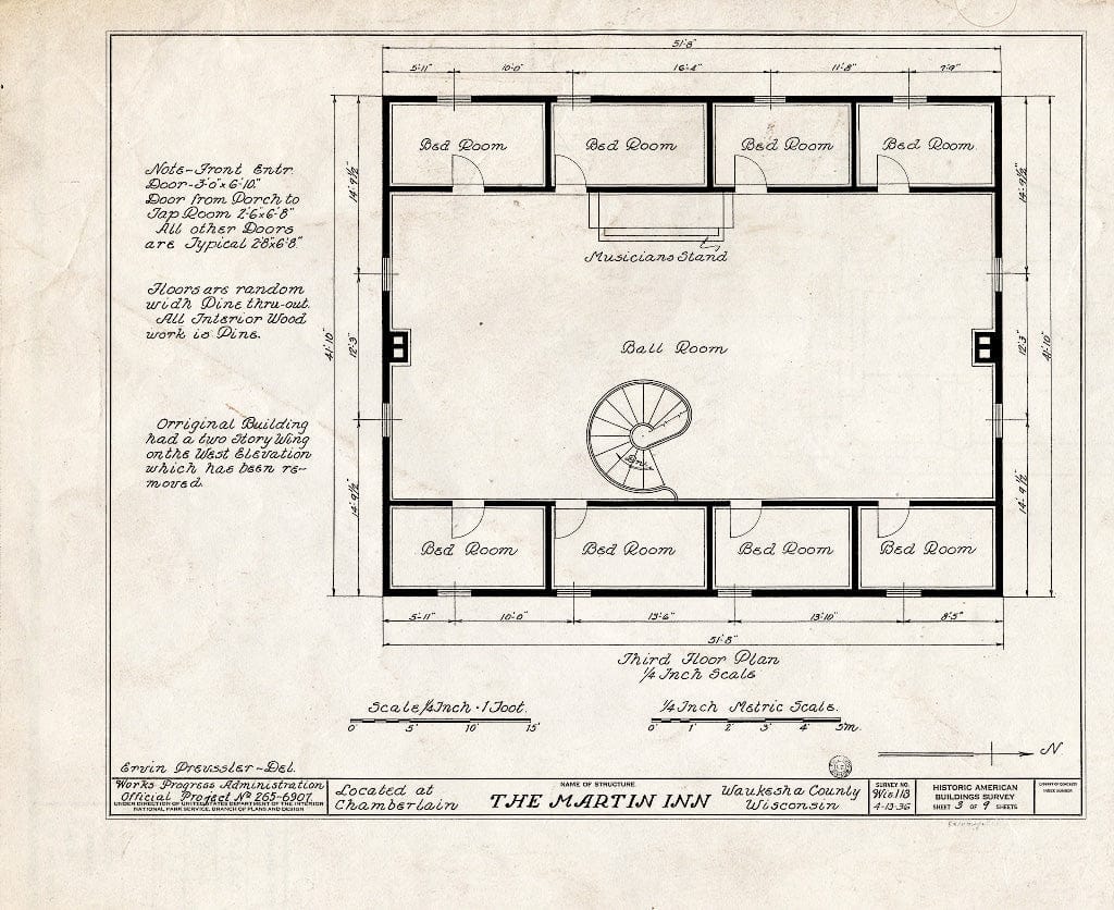 Blueprint HABS WIS,67-CHAM,1- (Sheet 3 of 9) - Martin Inn, Big Bend, Waukesha County, WI