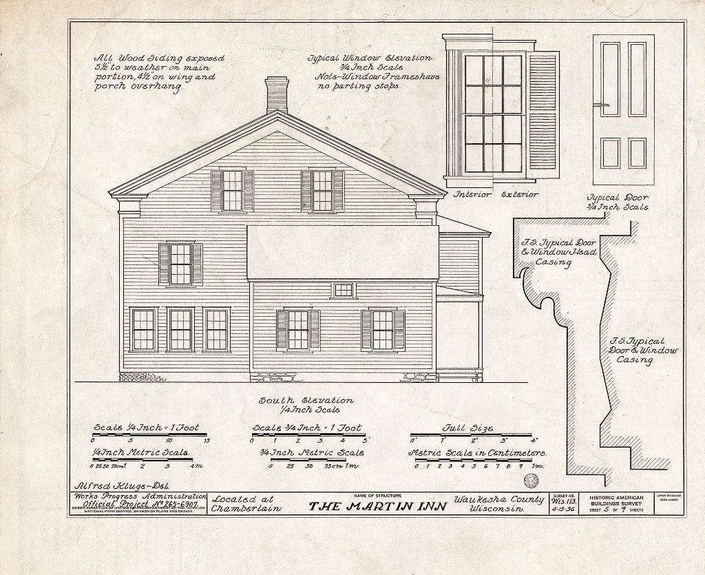 Blueprint HABS WIS,67-CHAM,1- (Sheet 5 of 9) - Martin Inn, Big Bend, Waukesha County, WI