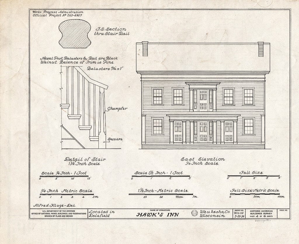 Blueprint HABS WIS,67-DELA,1- (Sheet 4 of 6) - Hawk's Inn, Main & Genesee Streets, Delafield, Waukesha County, WI