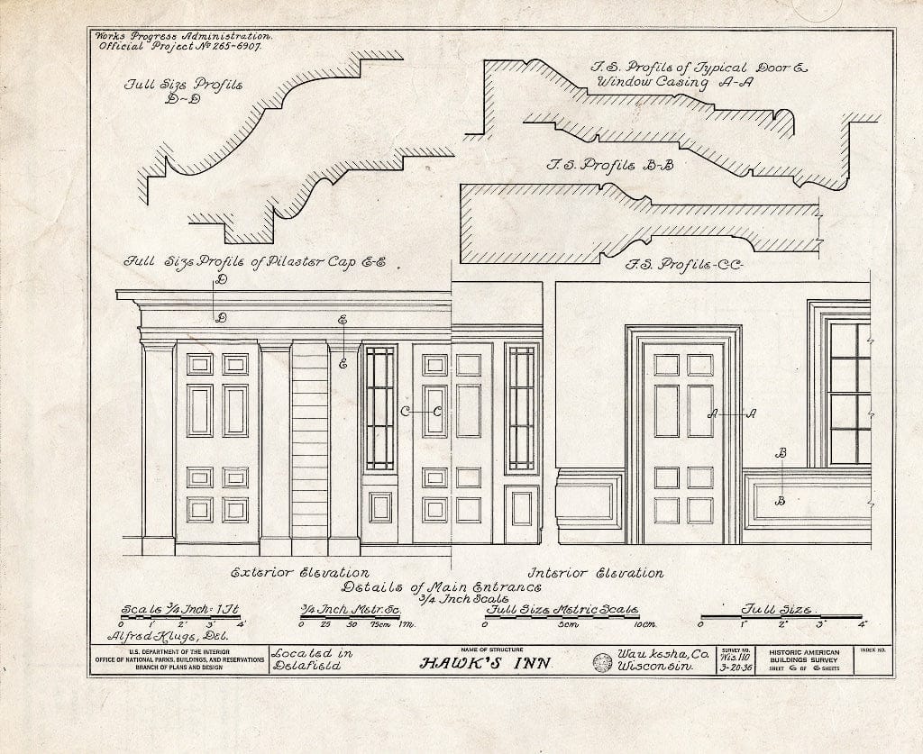 Blueprint HABS WIS,67-DELA,1- (Sheet 6 of 6) - Hawk's Inn, Main & Genesee Streets, Delafield, Waukesha County, WI