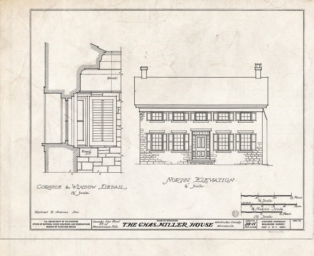 Blueprint HABS WIS,67-MENFA.V,1- (Sheet 3 of 6) - Charles Miller House, County Line Road, Menomonee Falls, Waukesha County, WI