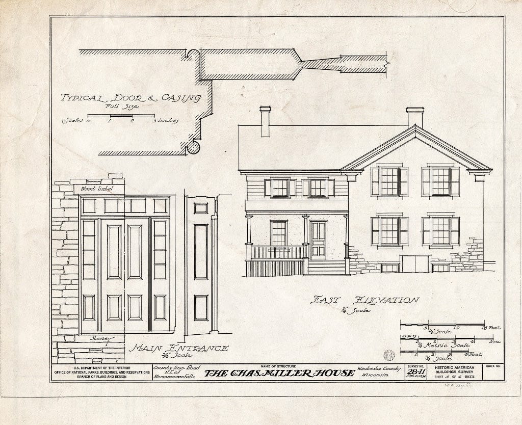 Blueprint HABS WIS,67-MENFA.V,1- (Sheet 5 of 6) - Charles Miller House, County Line Road, Menomonee Falls, Waukesha County, WI