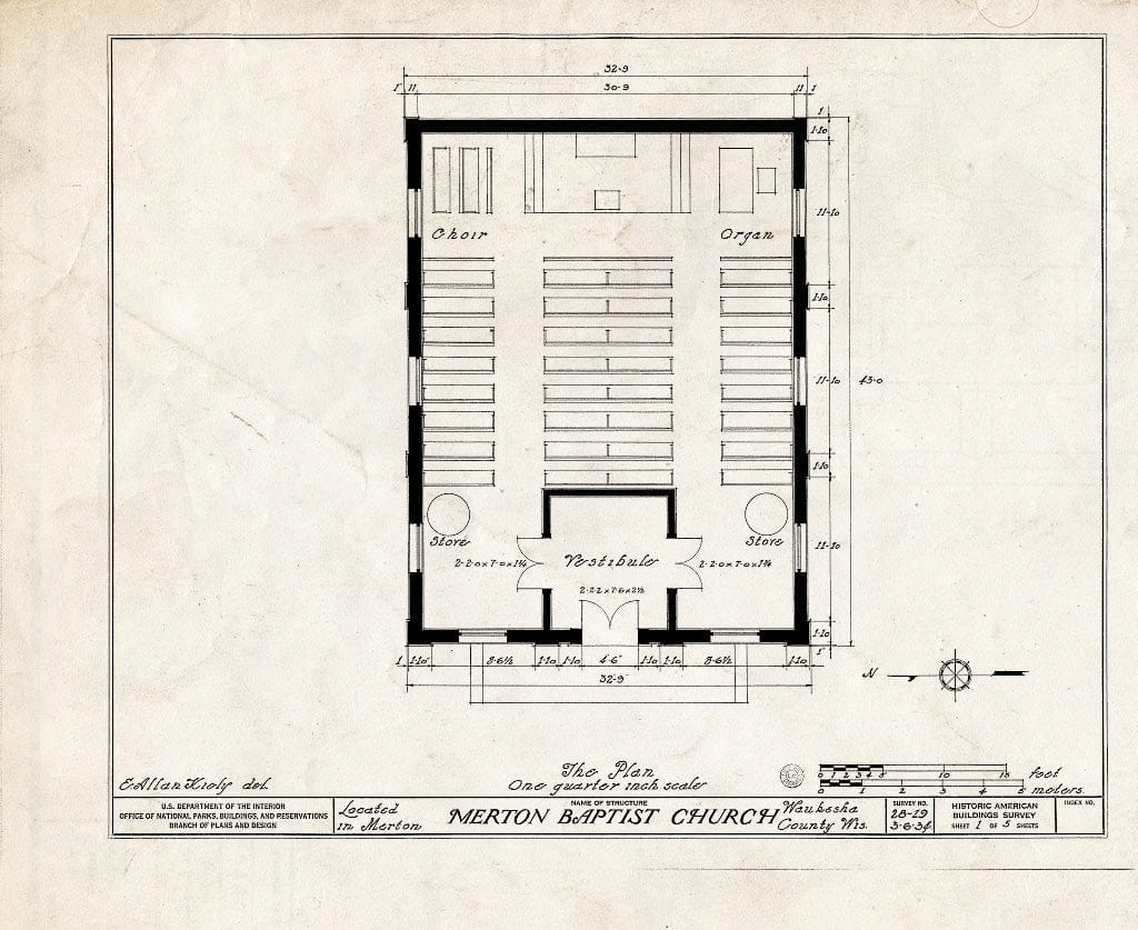 Blueprint HABS WIS,67-MERT,1- (Sheet 1 of 5) - Merton Baptist Church, Merton, Waukesha County, WI