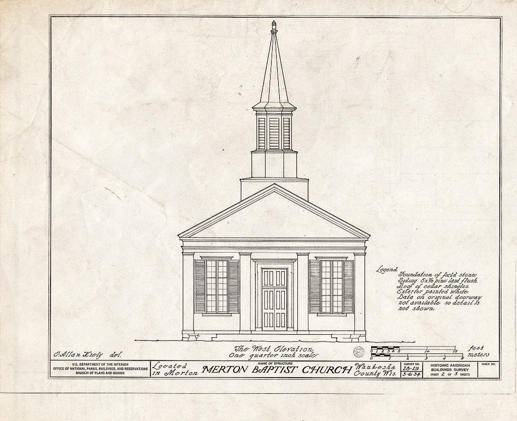 Blueprint HABS WIS,67-MERT,1- (Sheet 2 of 5) - Merton Baptist Church, Merton, Waukesha County, WI
