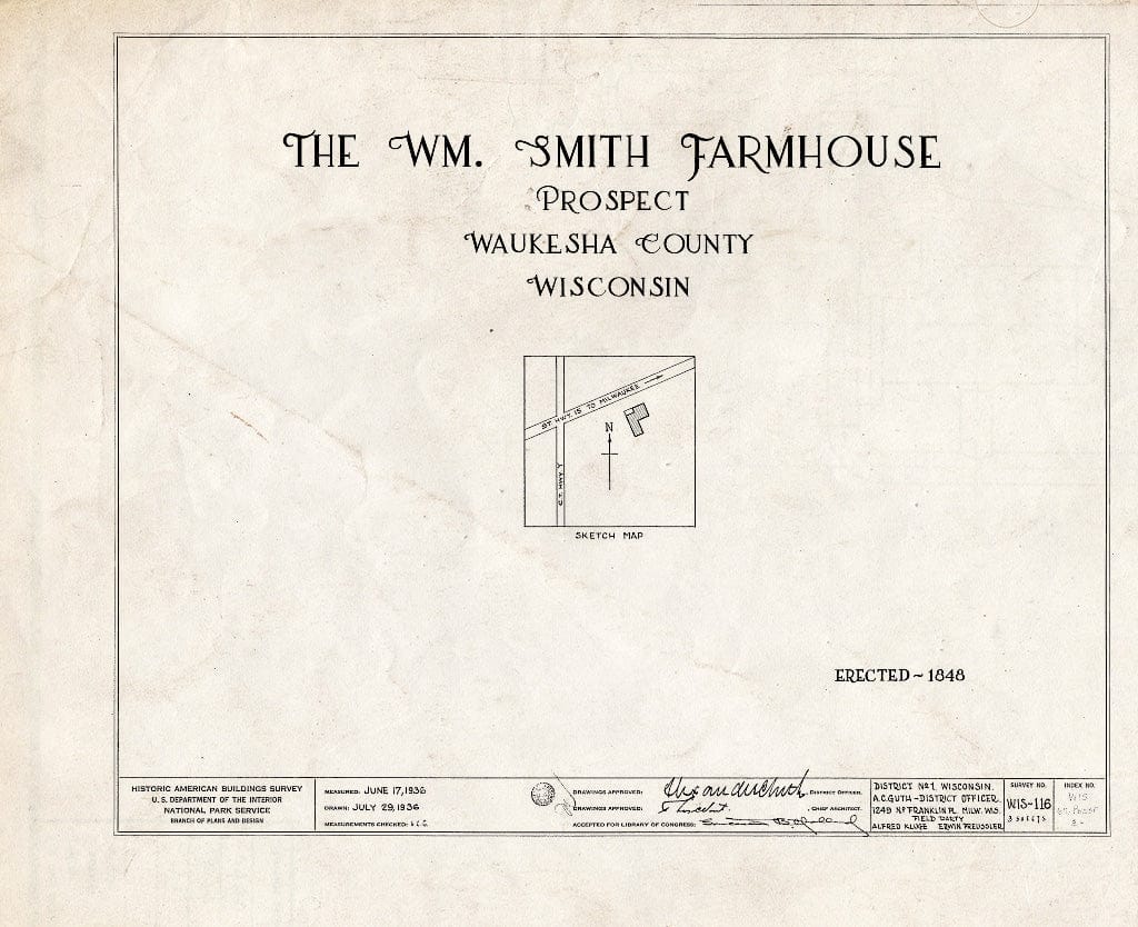 Blueprint HABS WIS,67-PROSP,3- (Sheet 0 of 3) - William Smith Farmhouse, Prospect, Waukesha County, WI