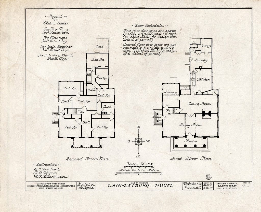 Blueprint HABS WIS,67-WAUK,2- (Sheet 1 of 11) - Lain-Estburg House, 299 Wisconsin Avenue, Waukesha, Waukesha County, WI